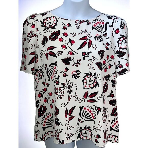 Talbots short sleeve light weight keyhole tailored cream berry crepe top NEW XL - Picture 7 of 10